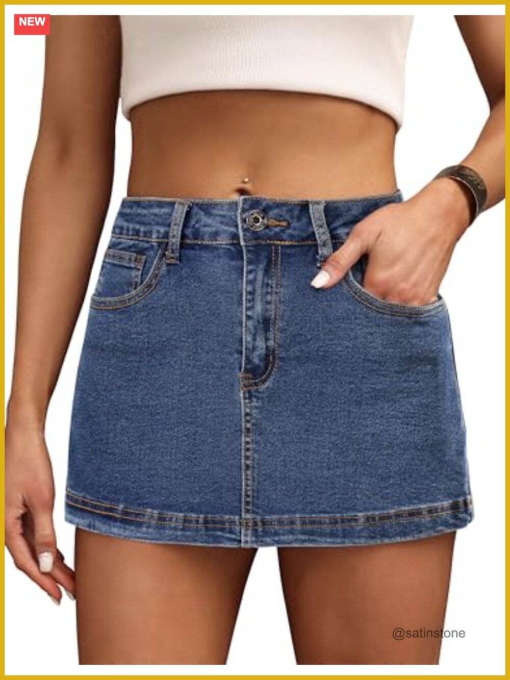 High Waist Denim Skort with Pockets Stretch Jean Skirt for Women